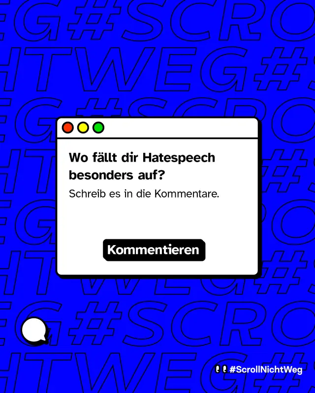Weiße Checkbox in der steht: Wo fällt dir Hatespeech besonders auf? Schreib es in die Kommentare.